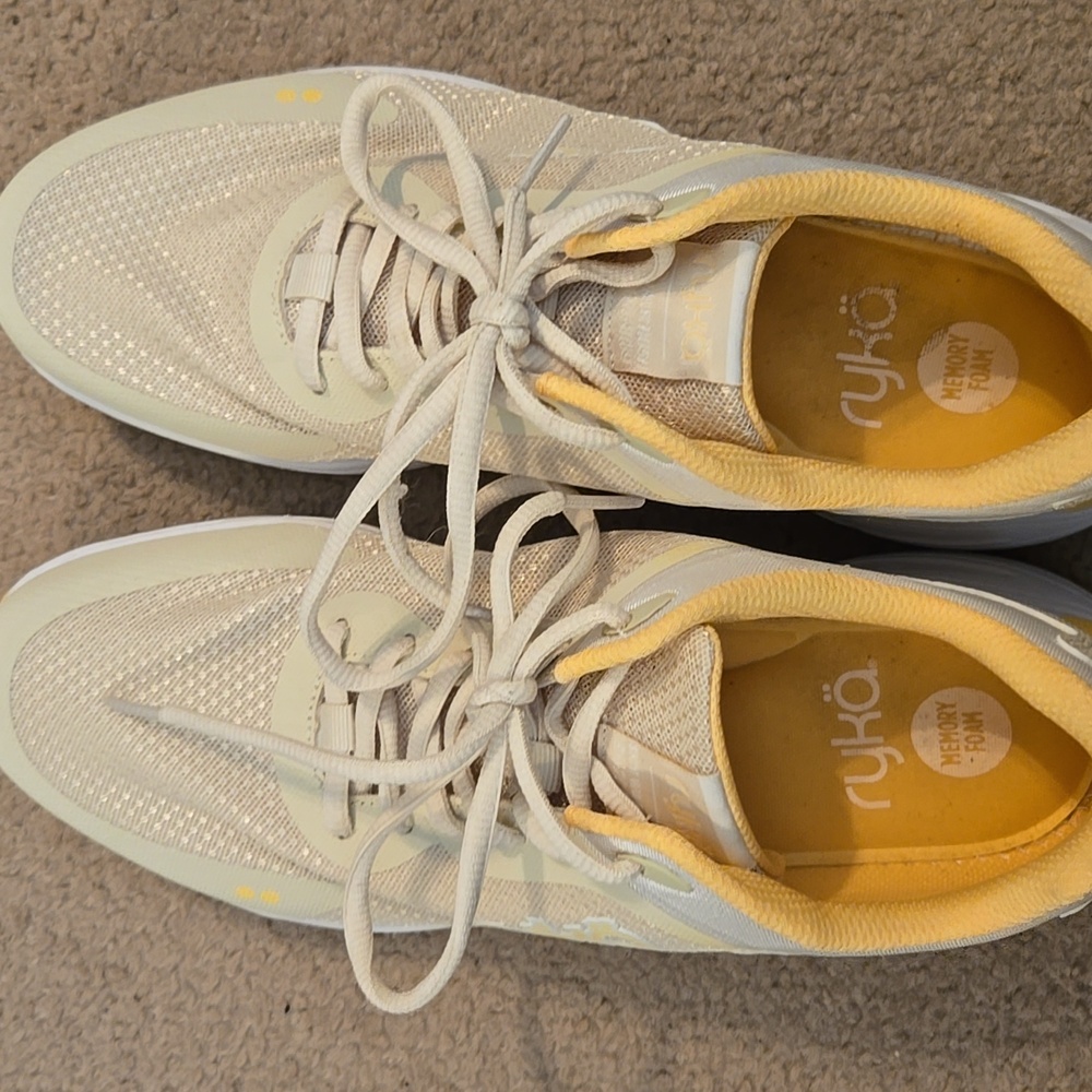 Ryka Cream and Yellow Athletic Shoes, Size 9.5 W
